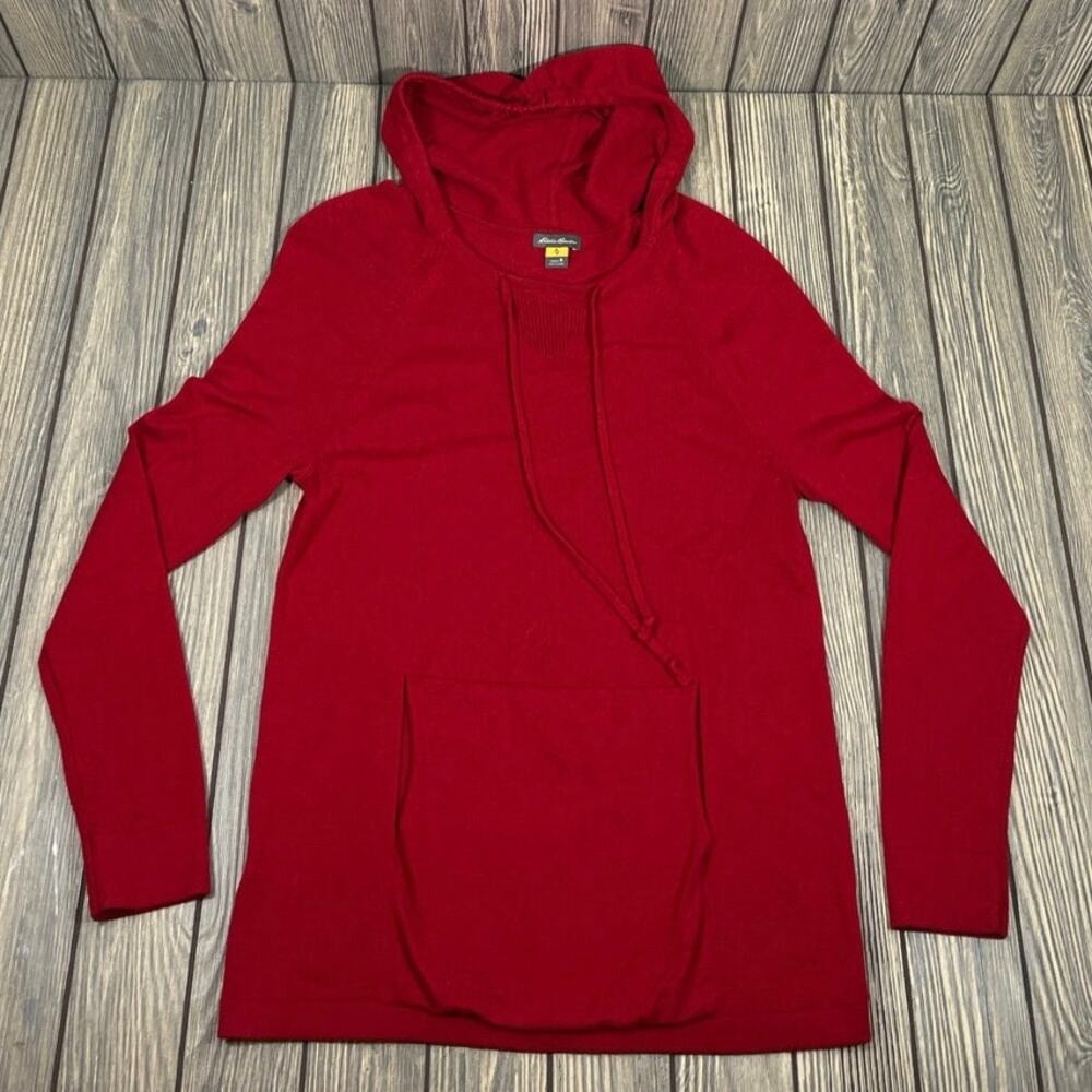 Eddie Bauer Women Cashmere Cotton Hooded Sweater Red Sz M Luxury Casual
